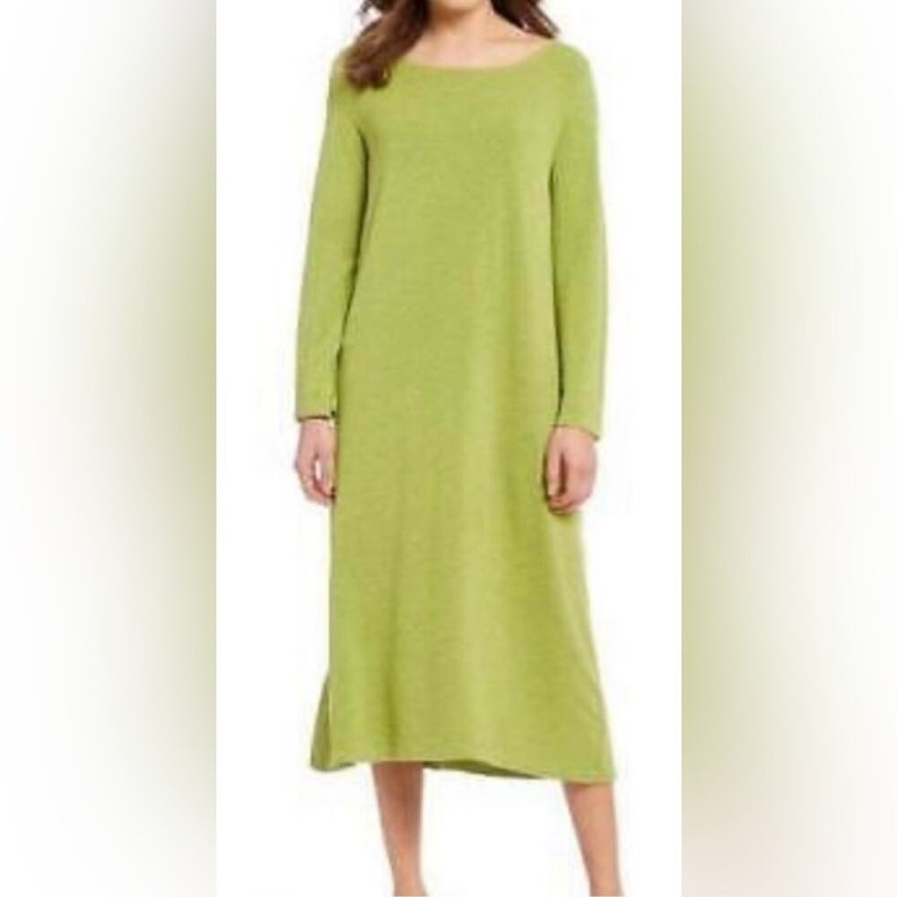 Bryn Walker Heather Green Jersey Knit Long Sleeve Boat Neck Midi Dress Size M
